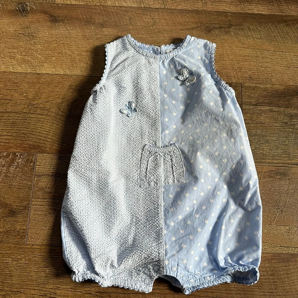 Carter's Baby Blue White Polka Dot Seersucker Butterfly Bodysuit 18-24M